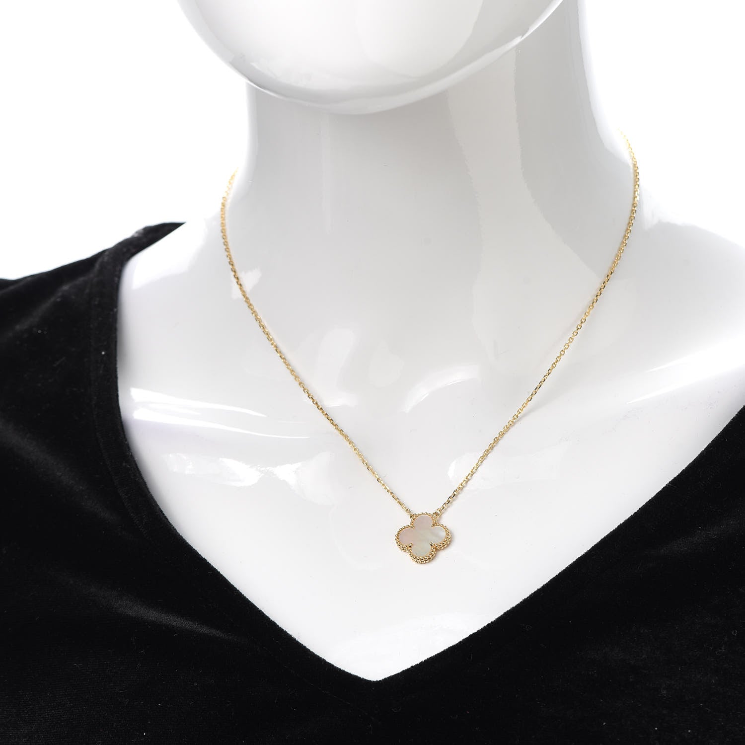 Van Cleef & Arpels 18K Yellow Gold Mother of Pearl Vintage Alhambra Pendant Necklace 2 of 6