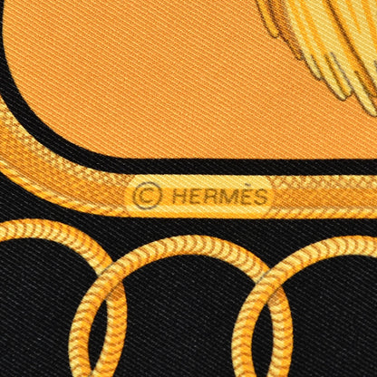 Hermes Silk Epaulettes Scarf 70 Black Jaune D'Or Vieil Or 3 of 7