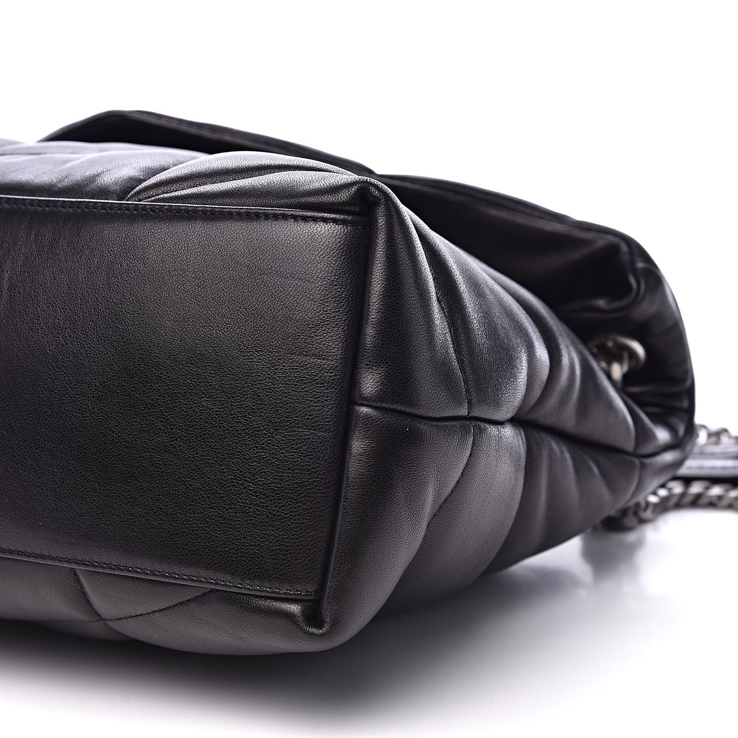 Lambskin Quilted Medium Loulou Puffer Monogram Chain Satchel Black