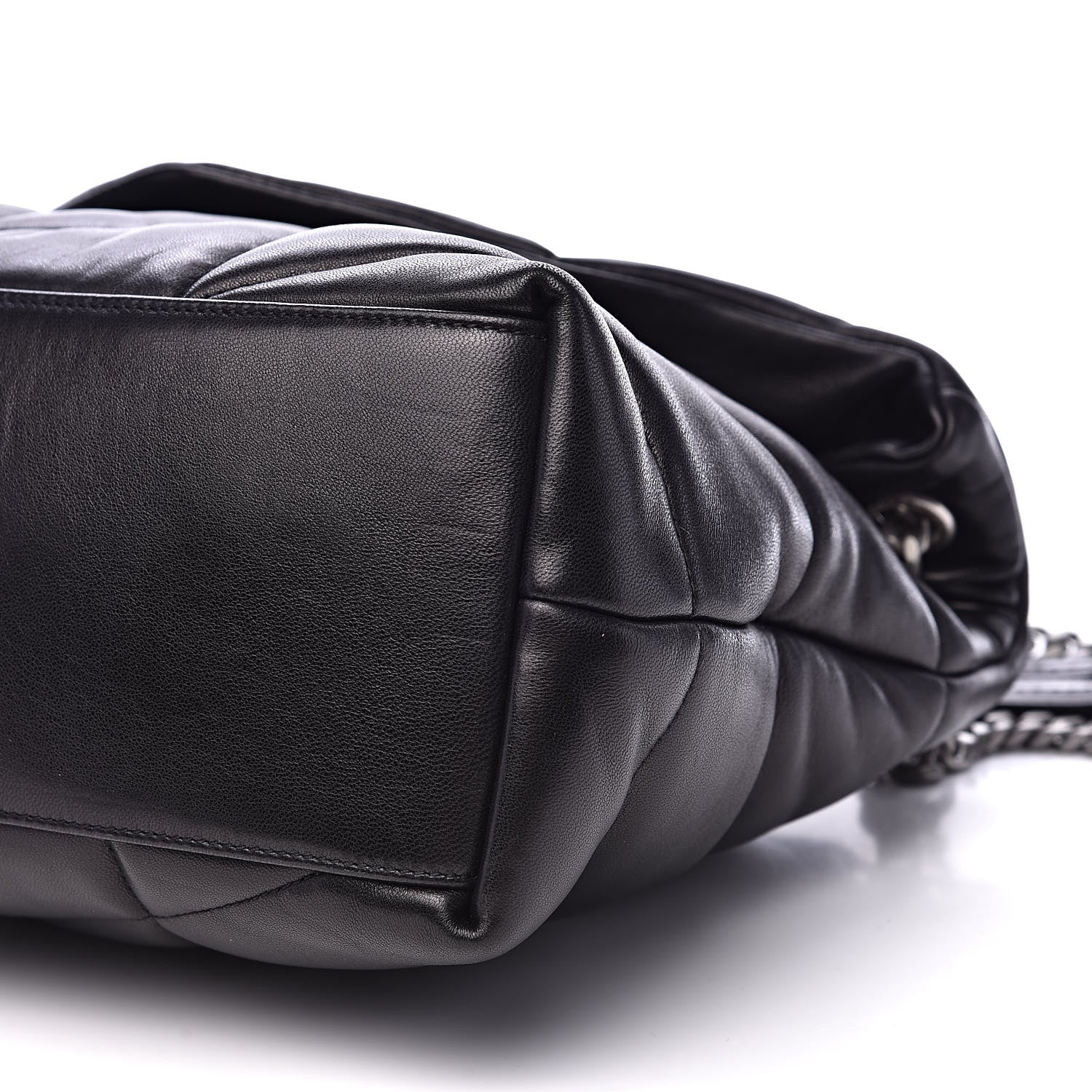 Saint Laurent Lambskin Quilted Medium Loulou Puffer Monogram Chain Satchel Black 10 of 11