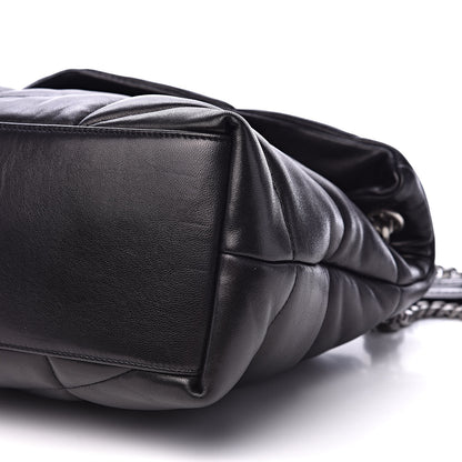 Saint Laurent Lambskin Quilted Medium Loulou Puffer Monogram Chain Satchel Black 10 of 11