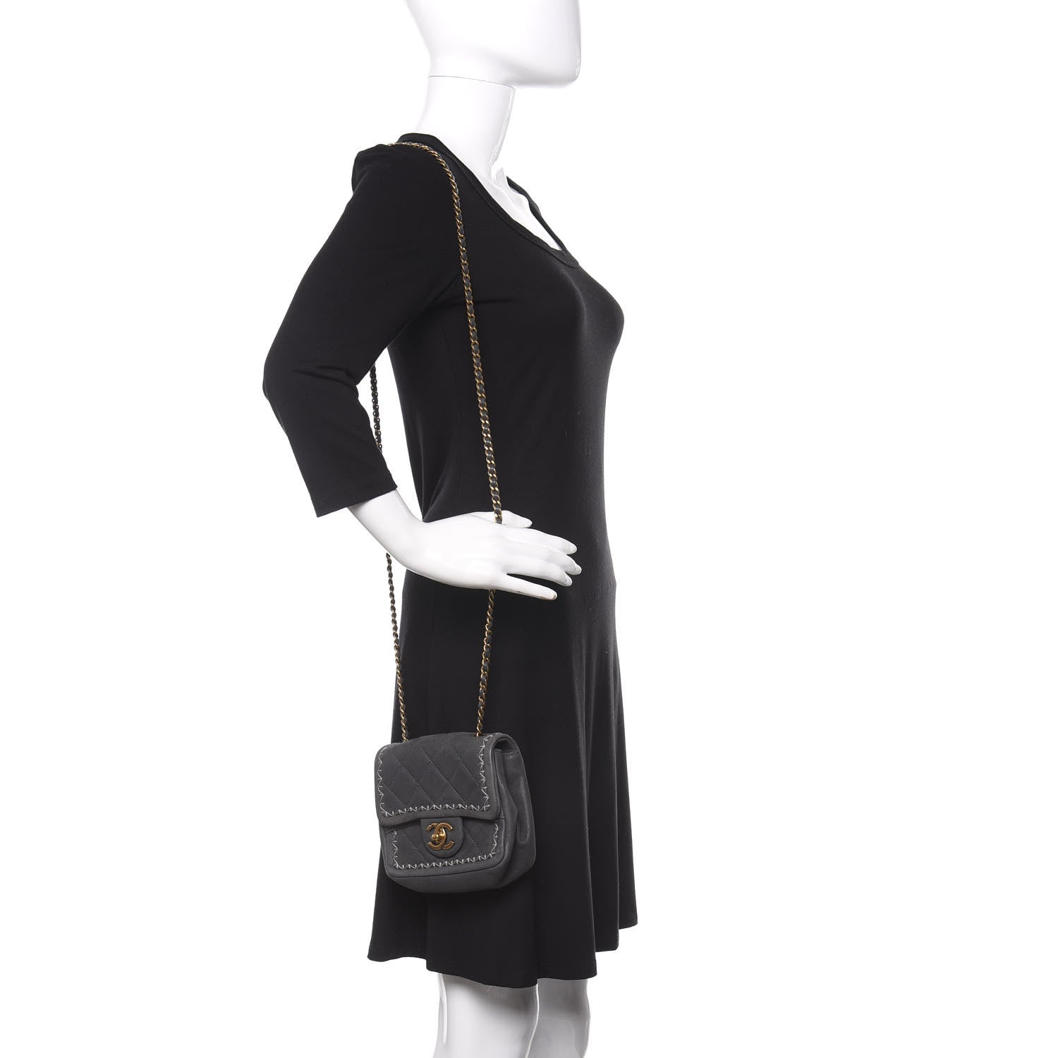 Chanel Iridescent Calfskin Stitch Mini Square Flap Grey 2 of 11