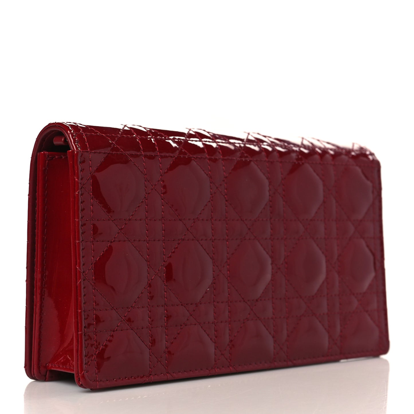 Patent Cannage Lady Dior Chain Wallet Rouge Ceris