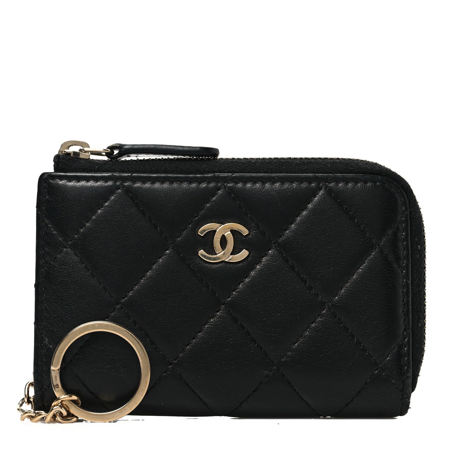 Lambskin Quilted Key Holder Case Black