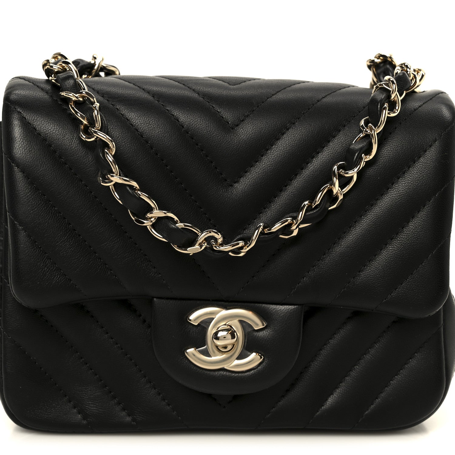 Chanel Lambskin Chevron Quilted Mini Square Flap Black 9 of 11
