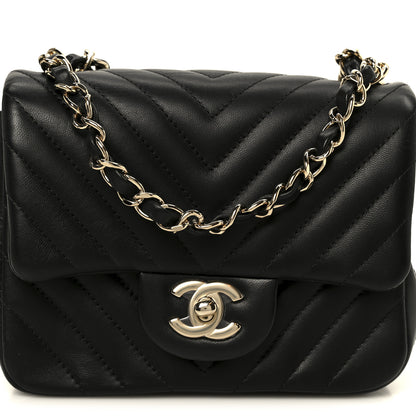 Chanel Lambskin Chevron Quilted Mini Square Flap Black 9 of 11