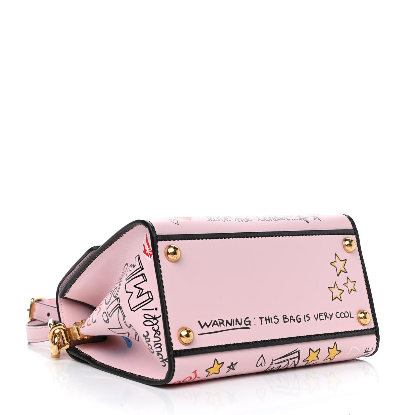 Calfskin Graffiti Printed Welcome Satchel Pink Black