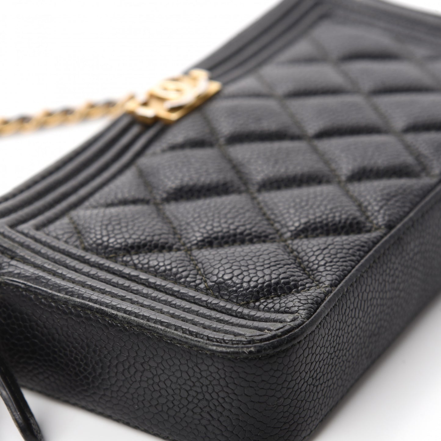 Caviar Quilted Small Boy Clutch With Chain Black