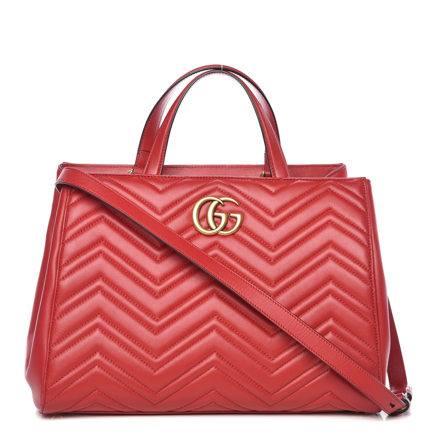 Calfskin Matelasse Medium GG Marmont Tote Hibiscus Red