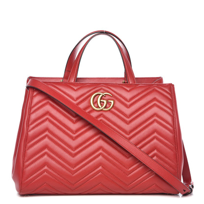 Gucci Calfskin Matelasse Medium GG Marmont Tote Hibiscus Red 1 of 13
