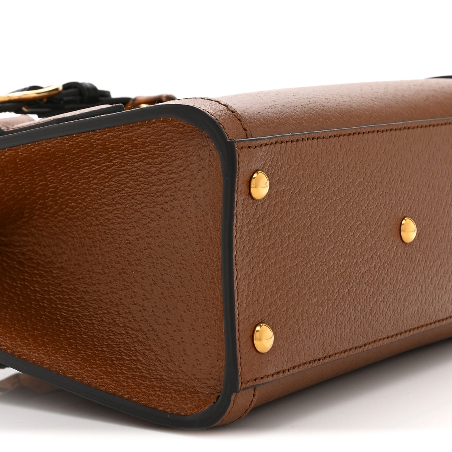Textured Dollar Calfskin Web Mini Diana Tote Bag Cuir Black