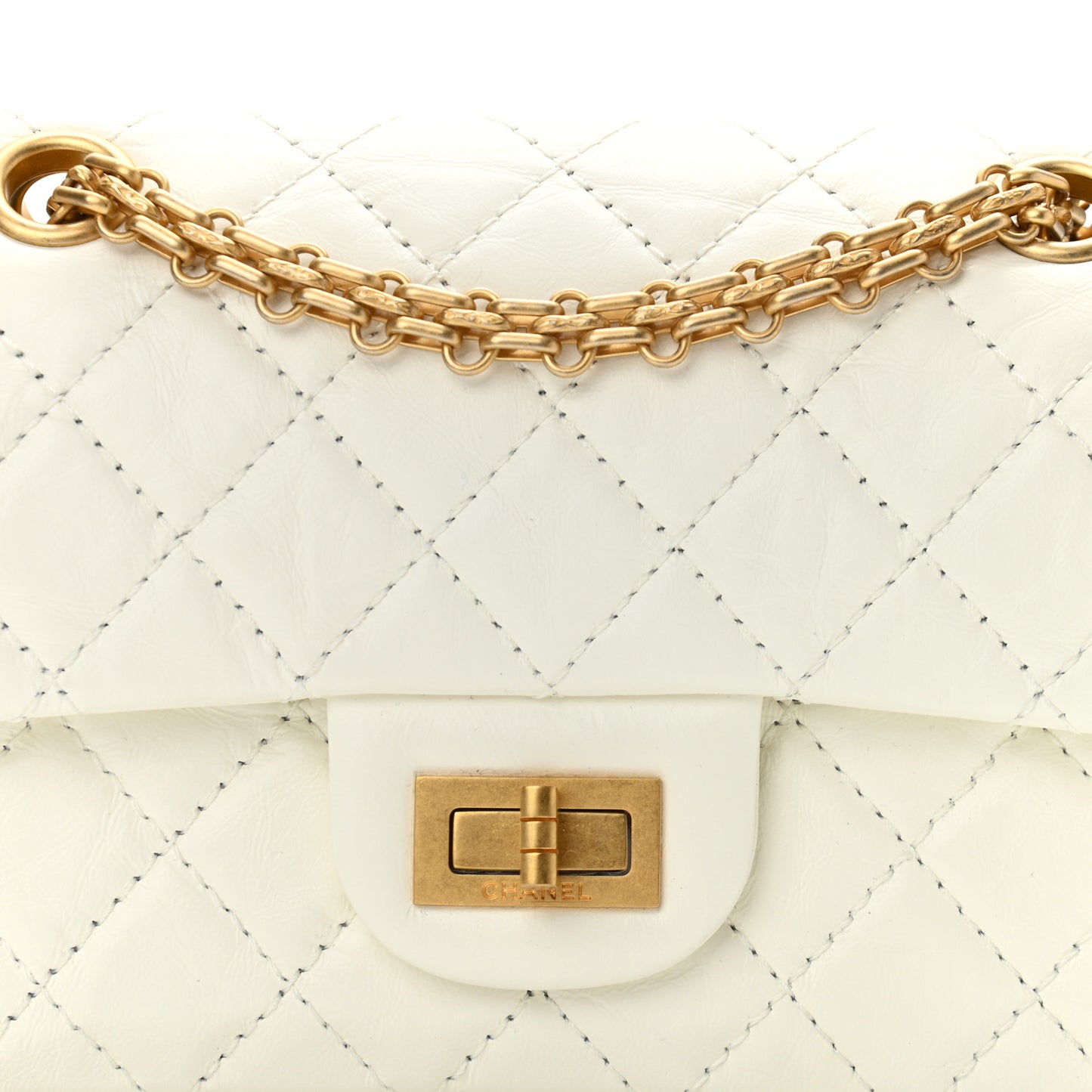 Aged Calfskin Quilted 2.55 Reissue Mini Flap White