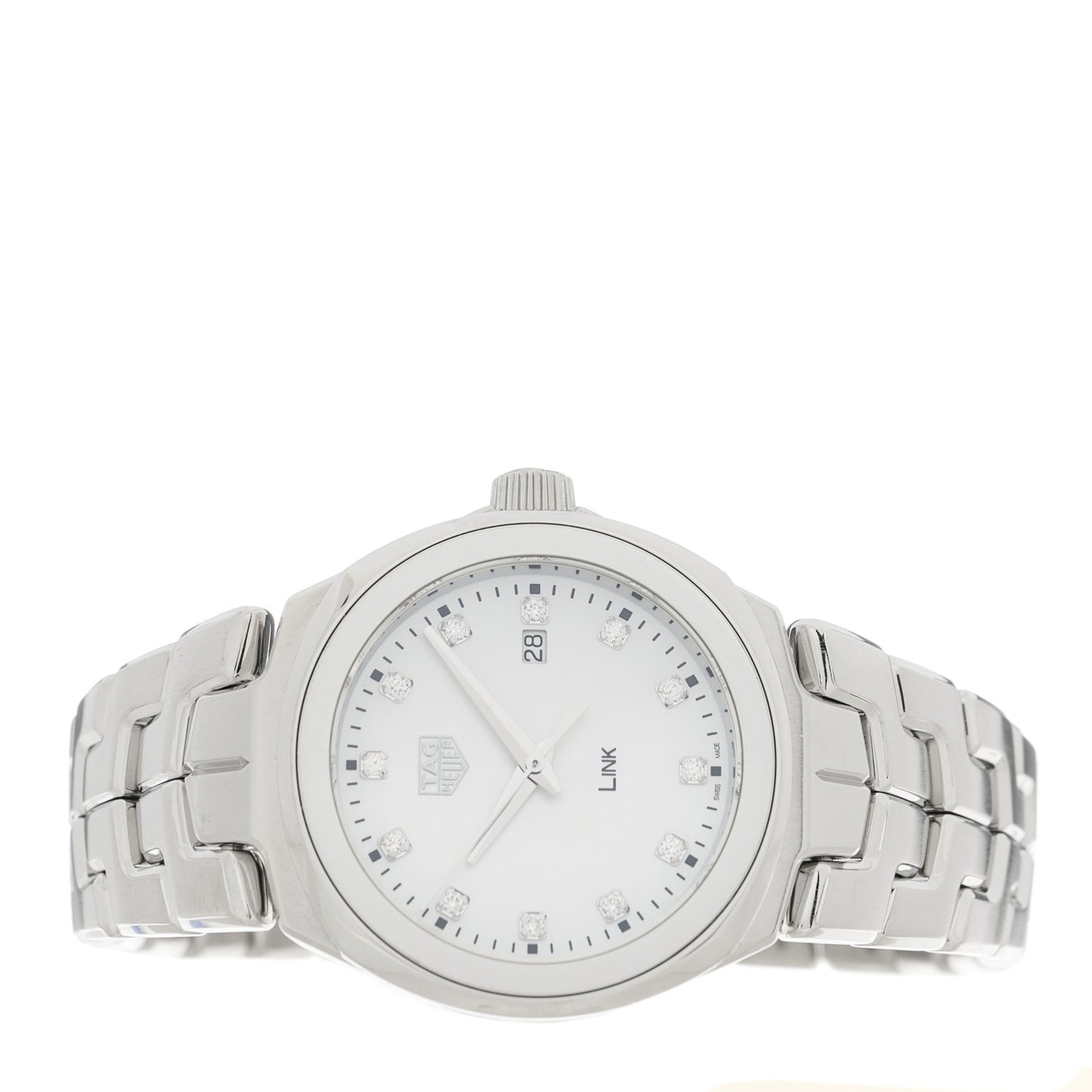 Stainless Steel Diamond Mother of Pearl 32mm Link Quartz Watch WBC1312