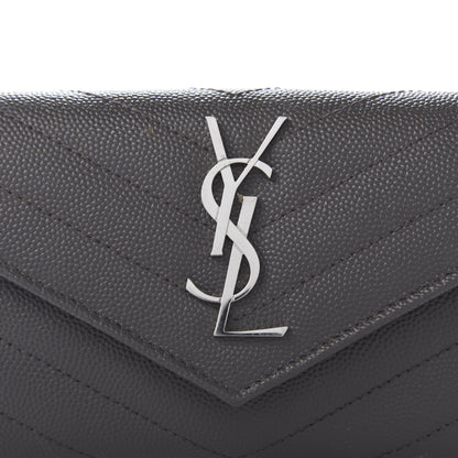 Saint Laurent Grain De Poudre Matelasse Chevron Small Monogram Envelope Wallet Earth 9 of 9