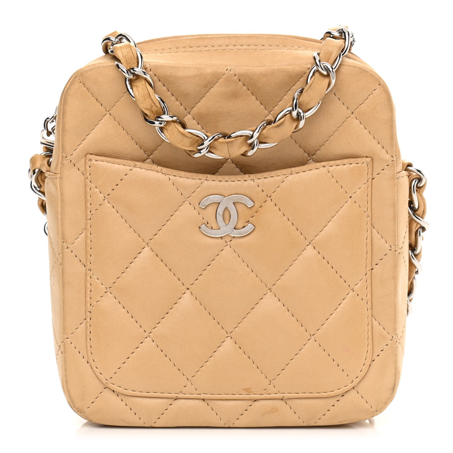 Lambskin Quilted Mini Messenger Bag Beige