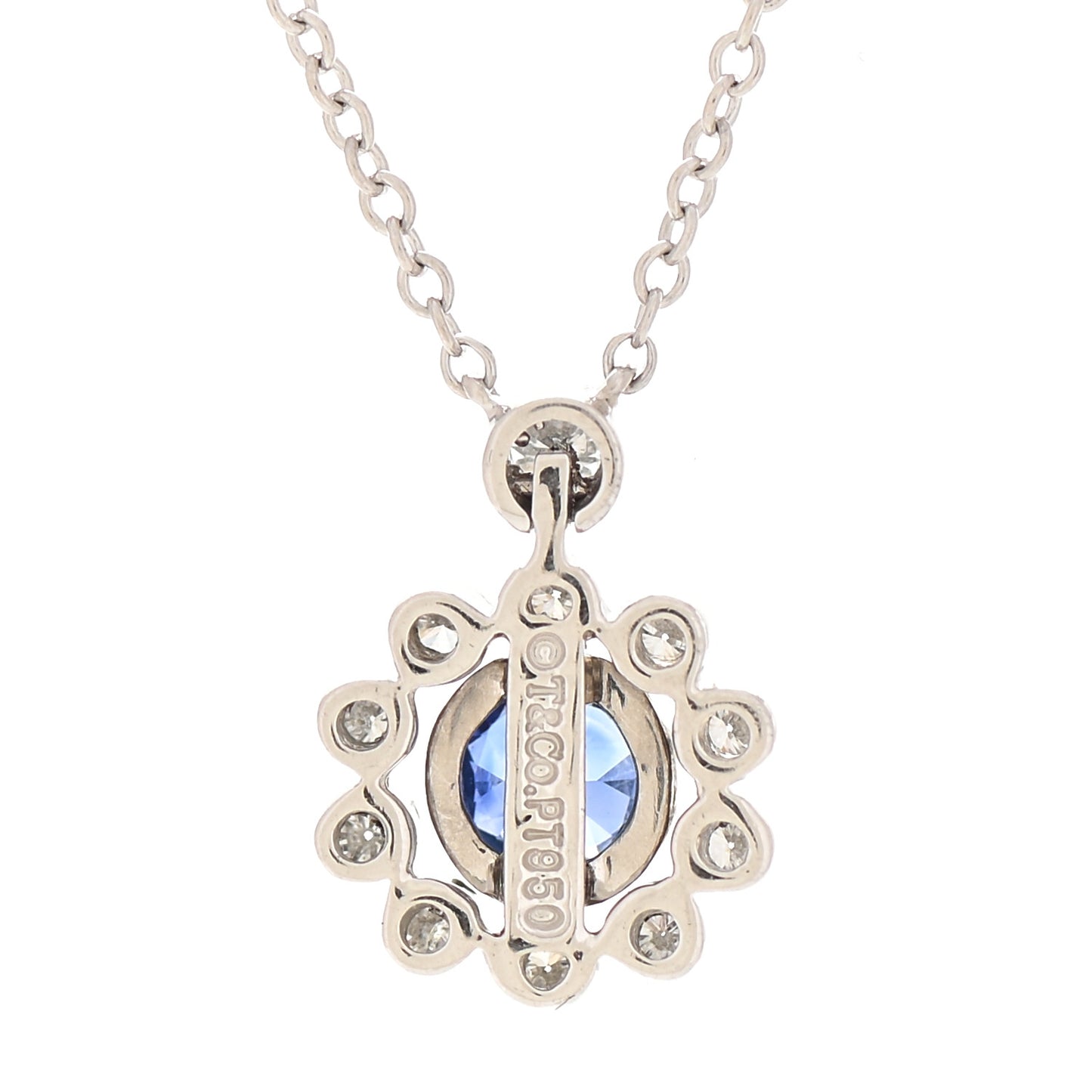 Platinum Diamond Blue Sapphire Enchant Flower Pendant Necklace