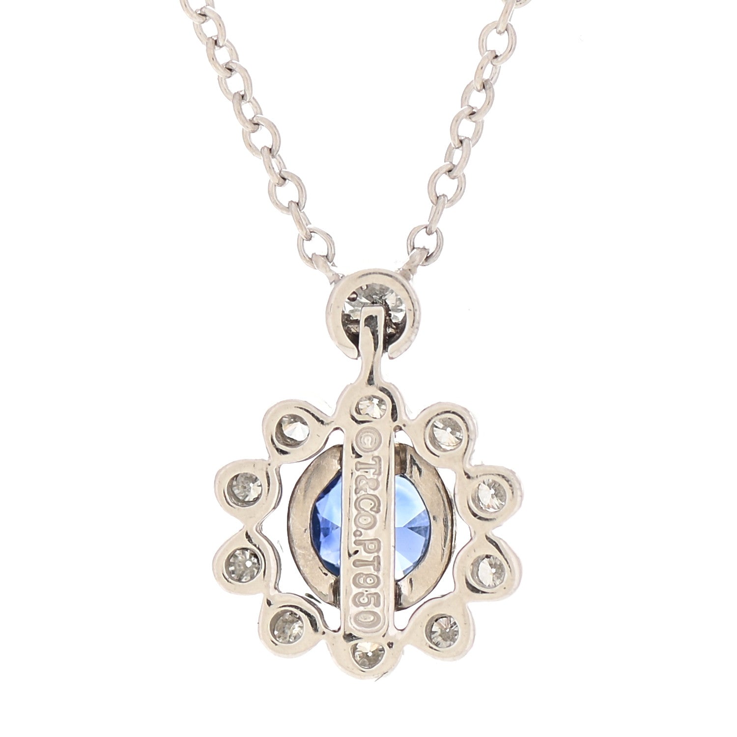 Tiffany Platinum Diamond Blue Sapphire Enchant Flower Pendant Necklace 4 of 6