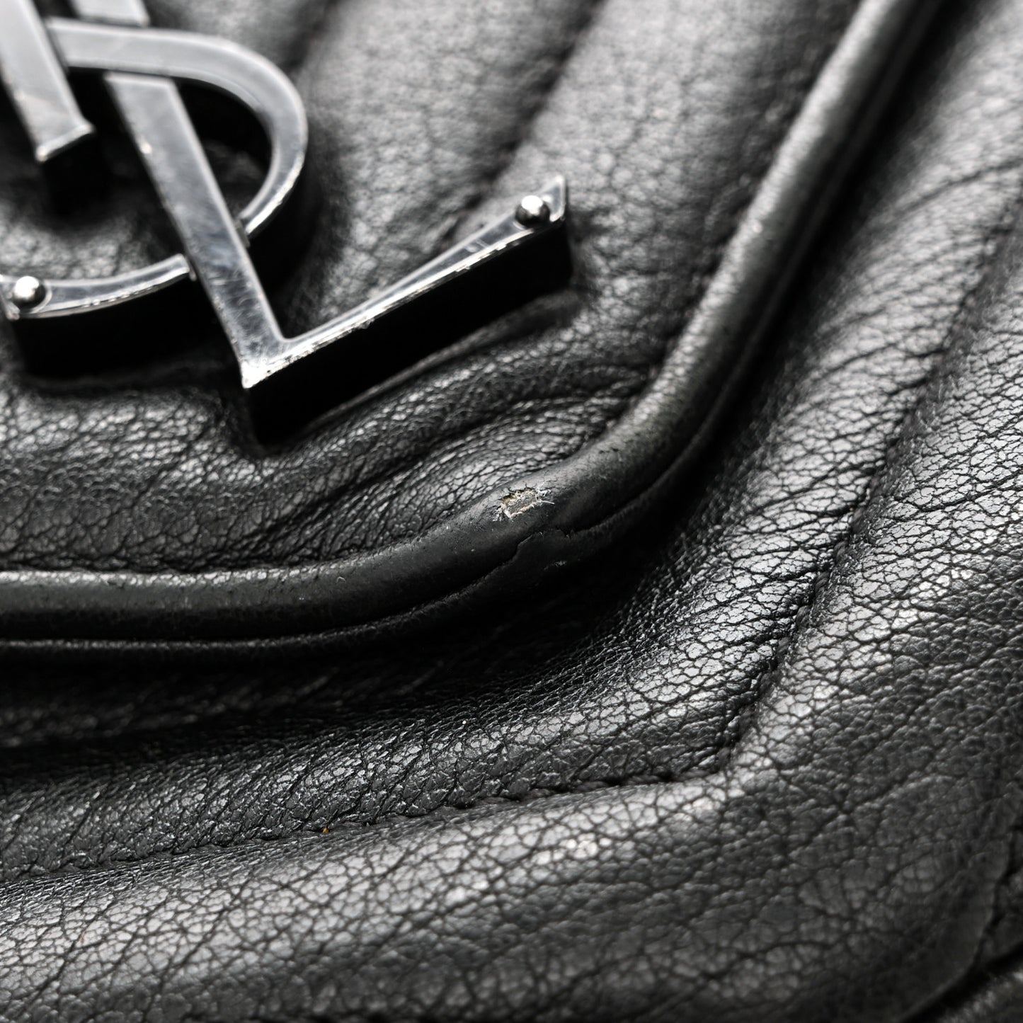Sheepskin Matelasse Chevron Monogram Monochrome Medium College Bag Black