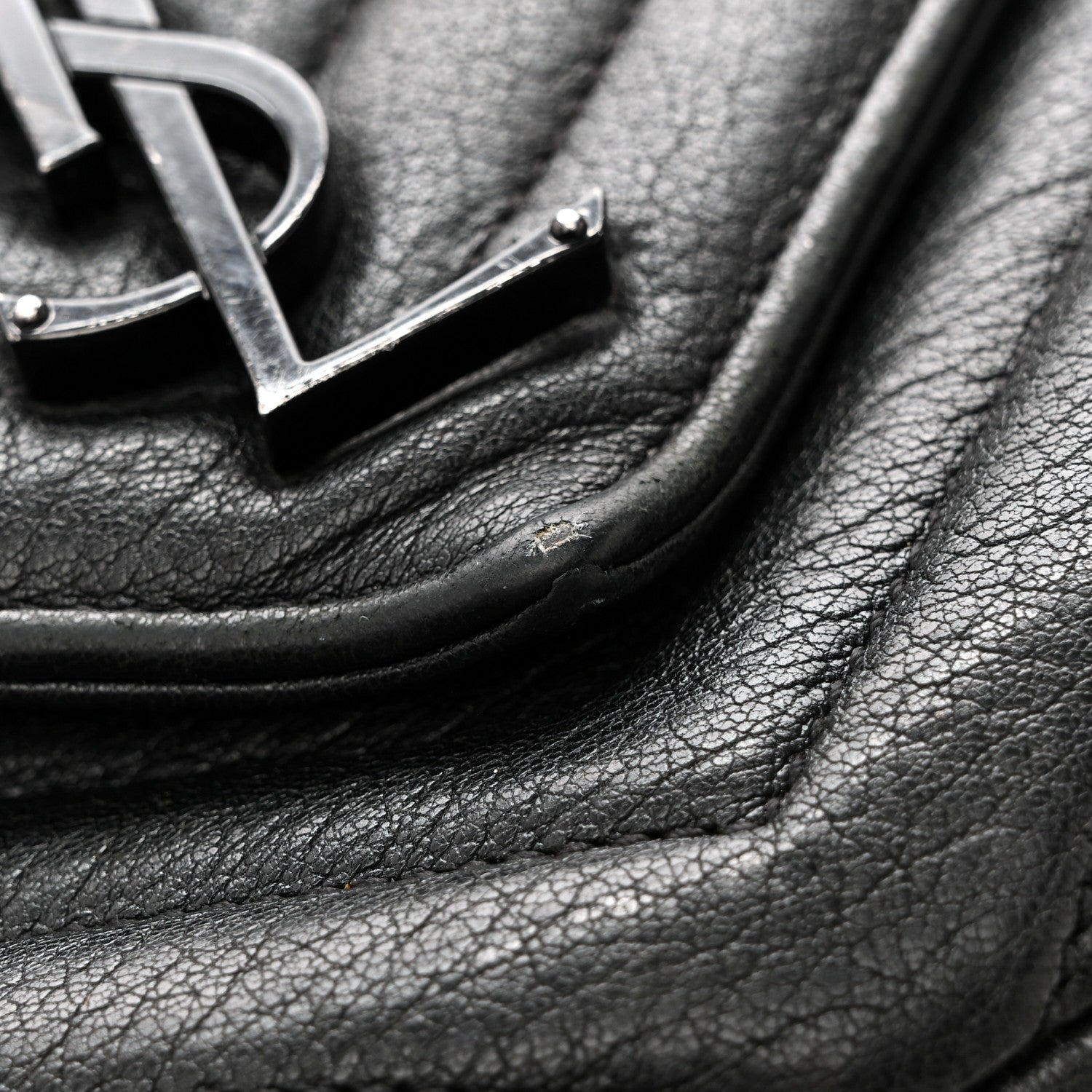Saint Laurent Sheepskin Matelasse Chevron Monogram Monochrome Medium College Bag Black 16 of 17