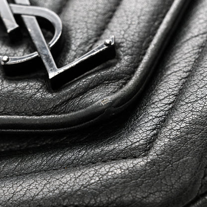 Saint Laurent Sheepskin Matelasse Chevron Monogram Monochrome Medium College Bag Black 16 of 17