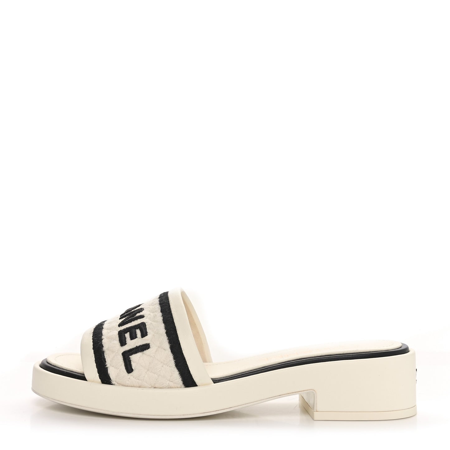 Lambskin Embroidered Logo Mules 36 Ivory Black
