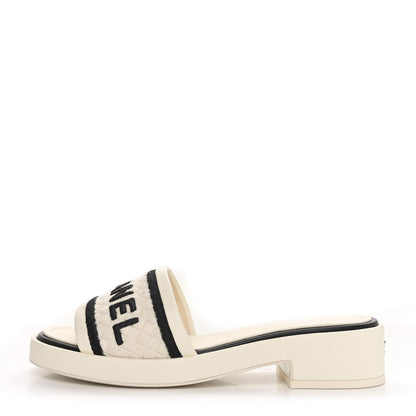 Chanel Lambskin Embroidered Logo Mules 36 Ivory Black 1 of 11