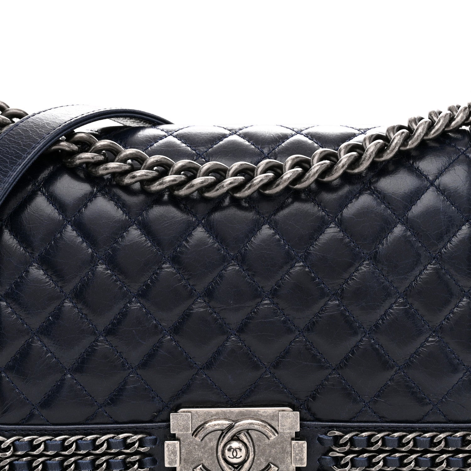 Chanel Glazed Calfskin Quilted Medium Boy Chained Flap Blue 8 of 10