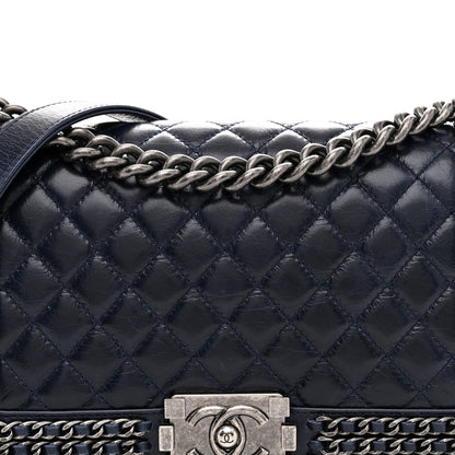 Chanel Glazed Calfskin Quilted Medium Boy Chained Flap Blue 8 of 10