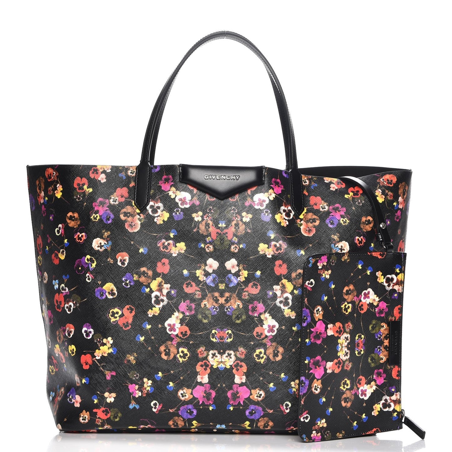 Coated Canvas Pansy Print Large Antigona Tote Black