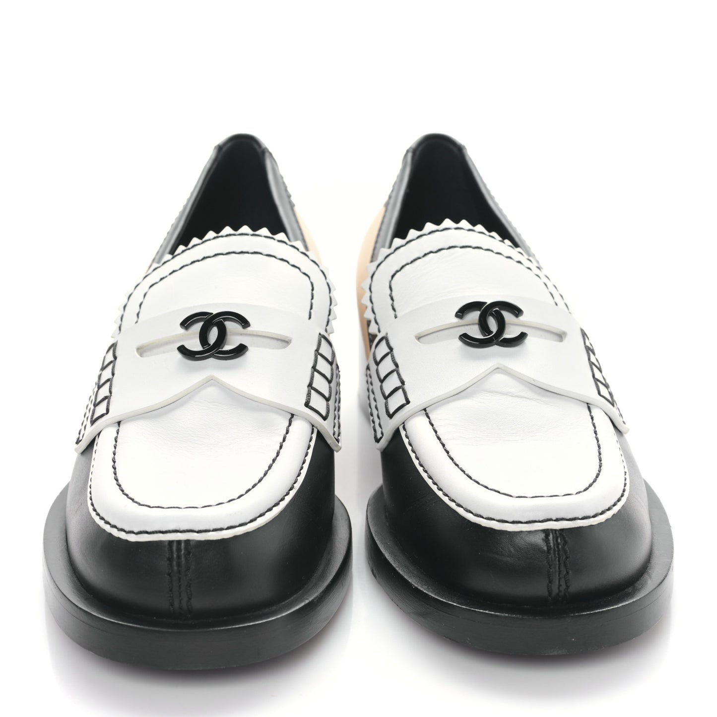 Calfskin CC Loafers 36.5 Black White Beige