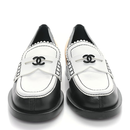 Chanel Calfskin CC Loafers 36.5 Black White Beige 2 of 8