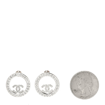 Chanel Crystal CC Round Earrings Silver 2 of 5