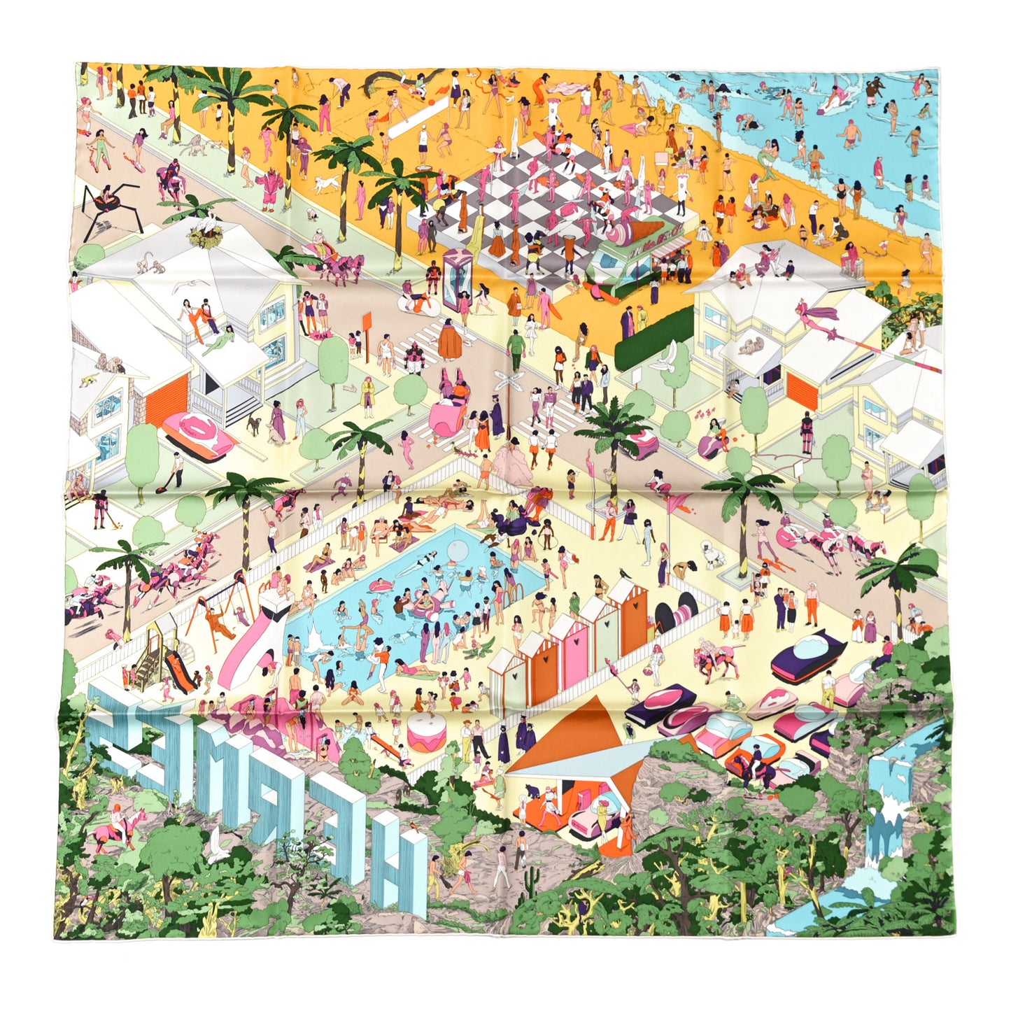 Silk On The Beach Scarf 90 Jaune Soleil Vert Multicolor