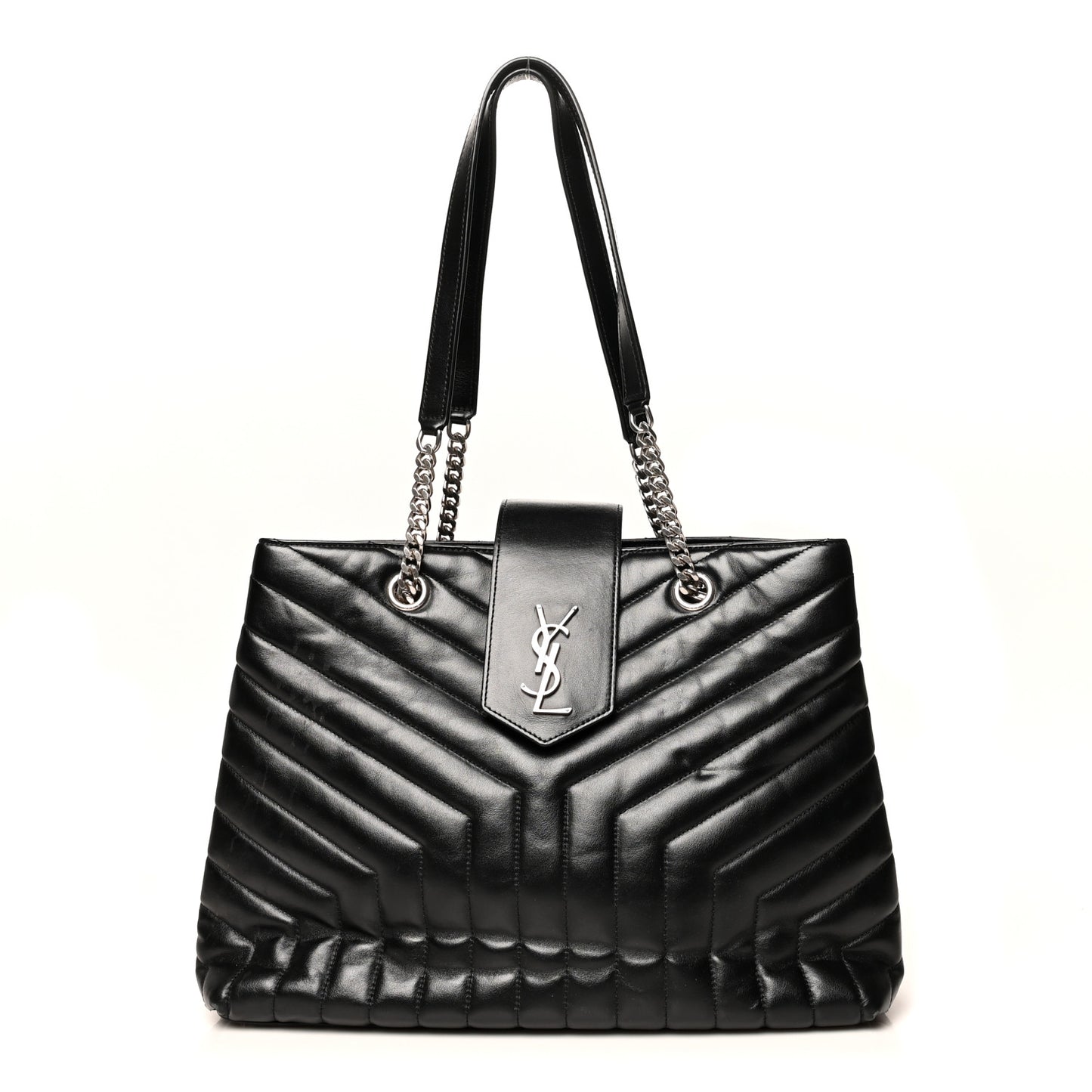 Calfskin Y Quilted Monogram Large Loulou Shopper Black