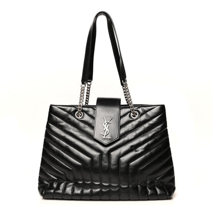 Saint Laurent Calfskin Y Quilted Monogram Large Loulou Shopper Black 1 of 16