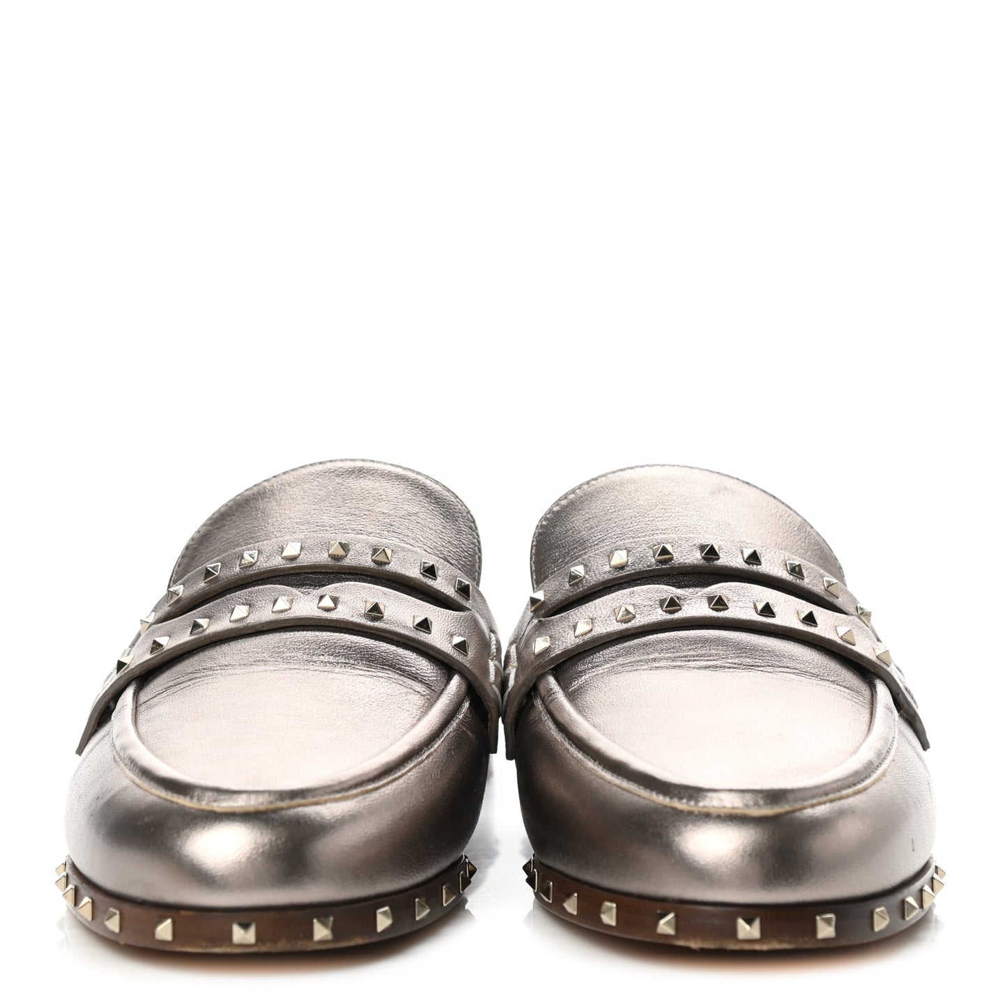 Metallic Lambskin Soul Rockstud Flat Mules 36.5 Silver