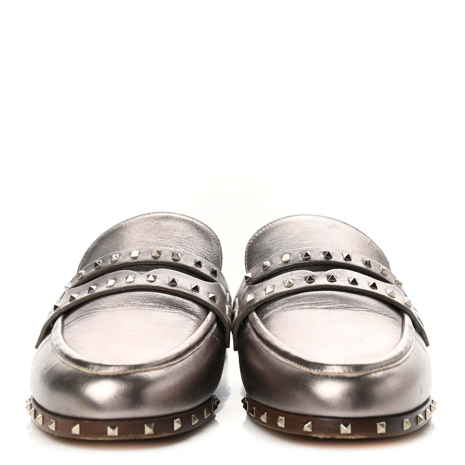 Valentino Garavani Metallic Lambskin Soul Rockstud Flat Mules 36.5 Silver 2 of 8