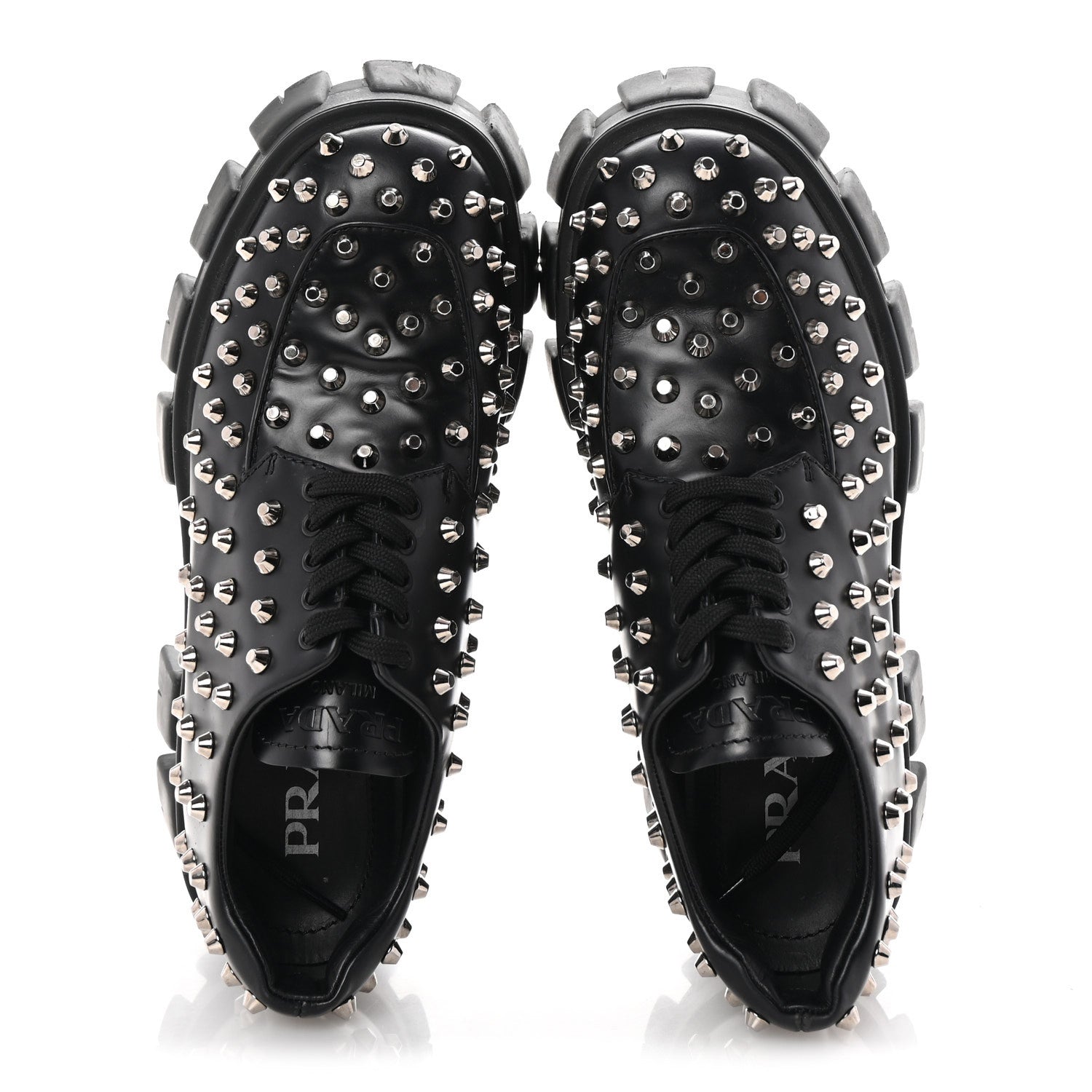Prada Spazzolato Rois Studded Lace Up Monolith 55mm Derby Loafers