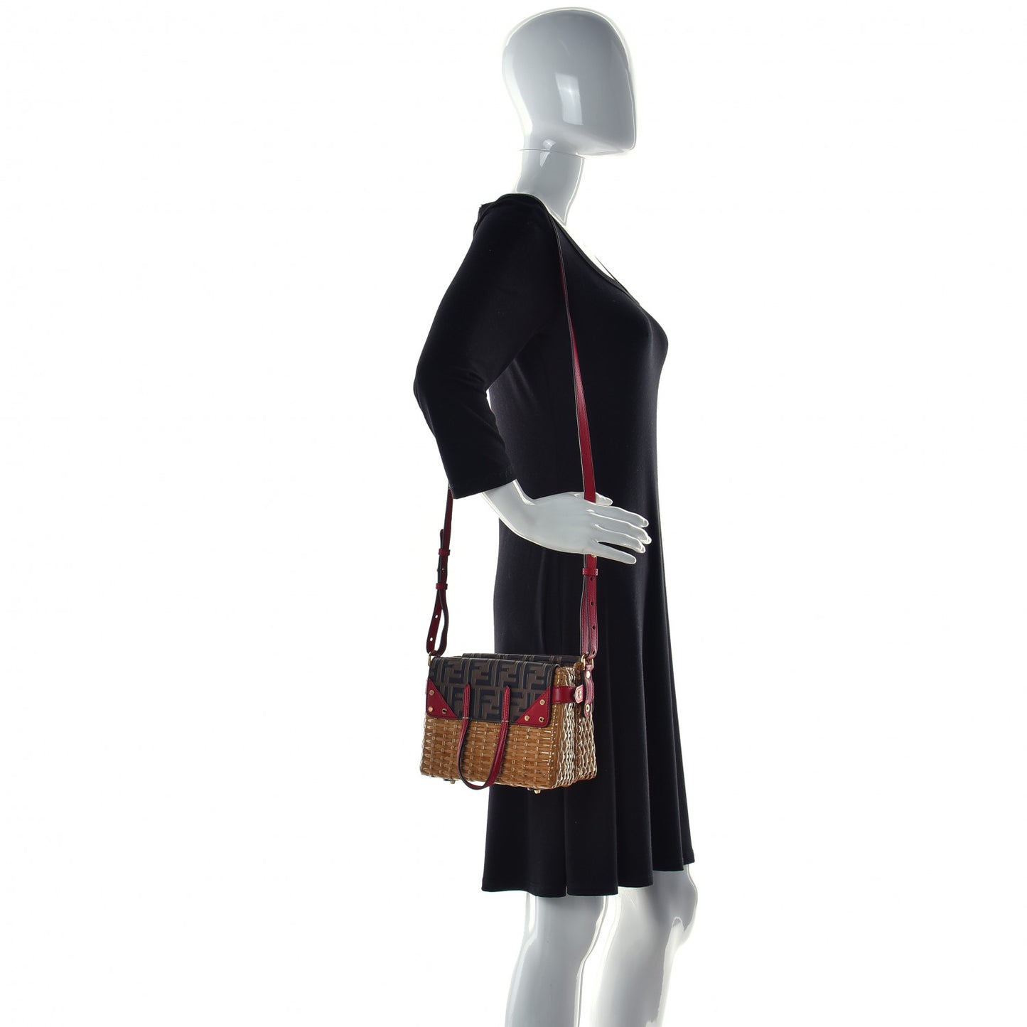 Wicker Calfskin FF 1974 Embossed Small Flip Tote Maya Black Fragola