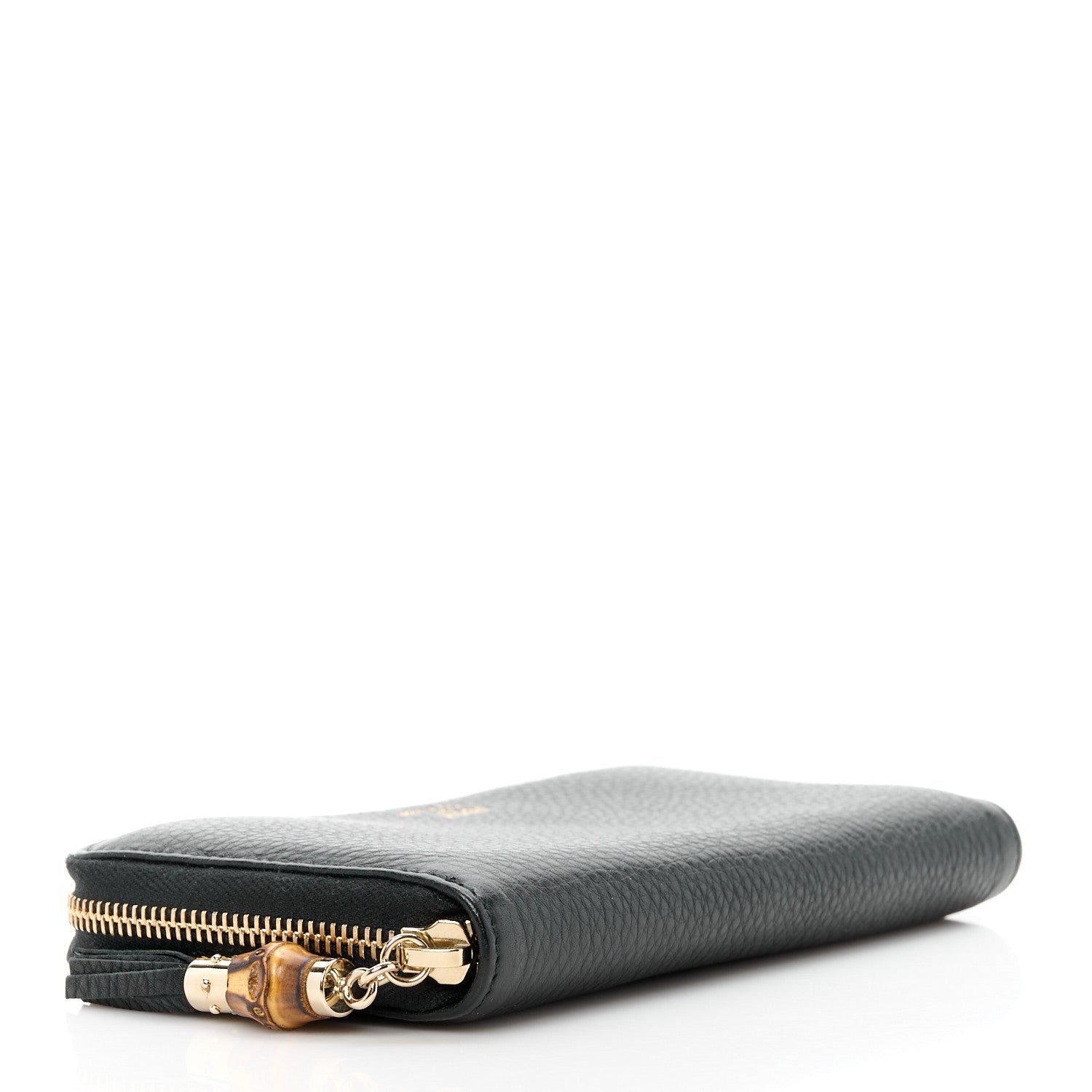 Gucci Pebbled Calfskin Bamboo Tassel Zip Around Wallet Black 4 of 9