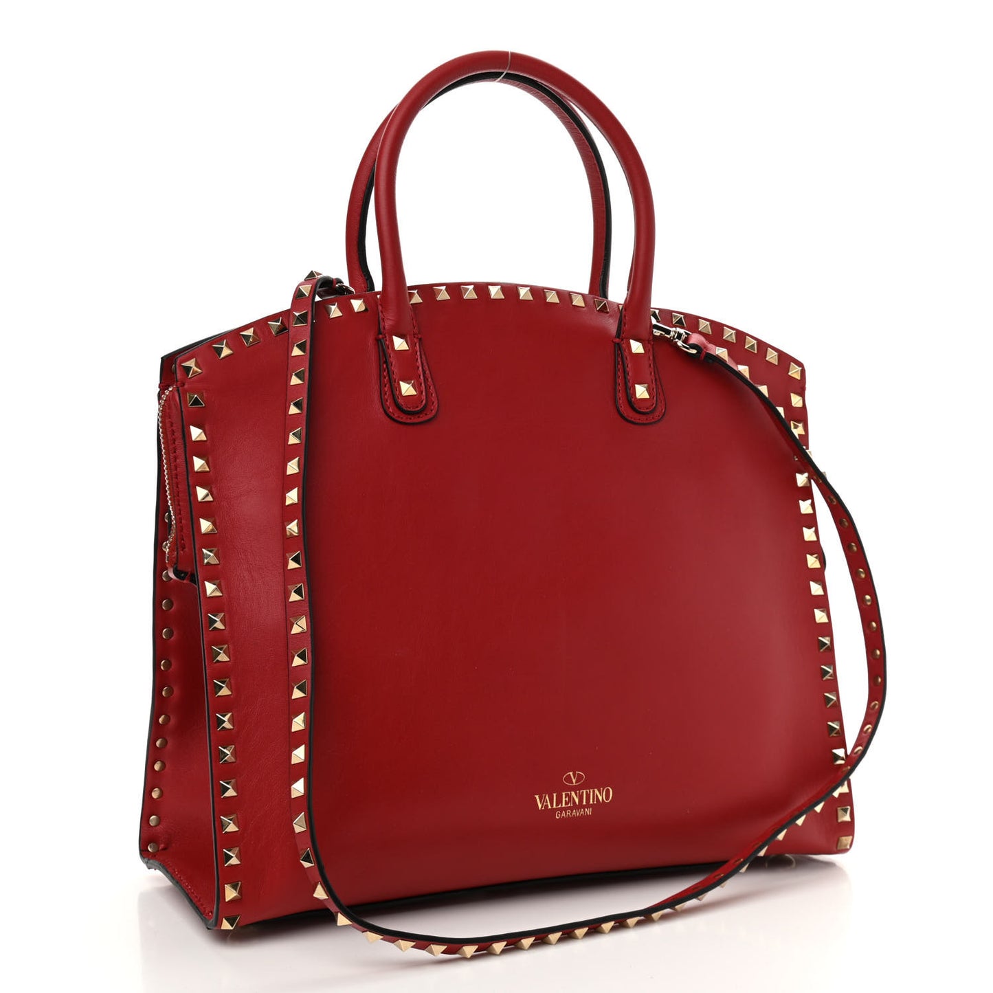 Vitello Rockstud Dome Shopper Rosso Valentino