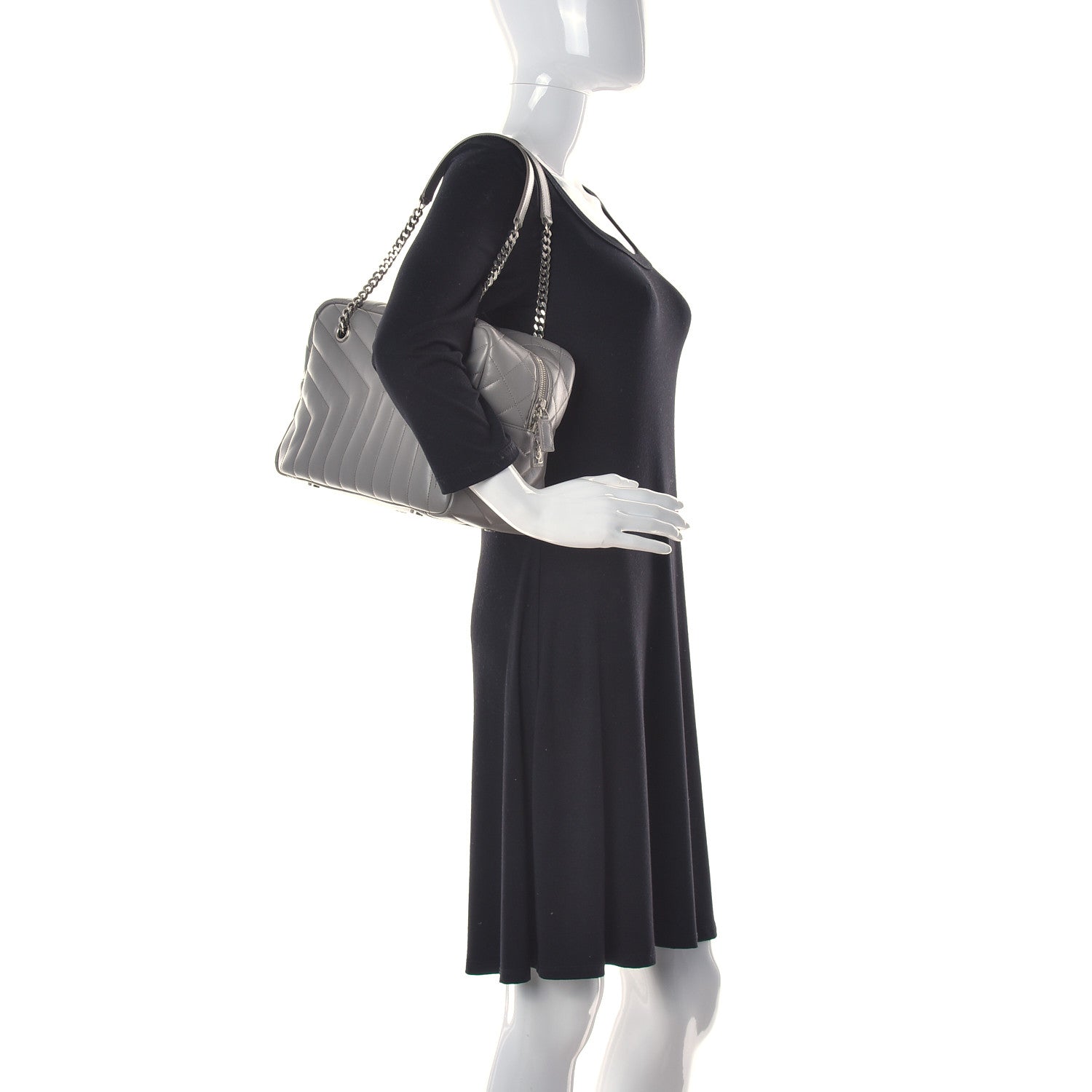 Saint Laurent Calfskin Y Quilted Monogram Medium Loulou Bowling Bag Light Grey 3 of 15