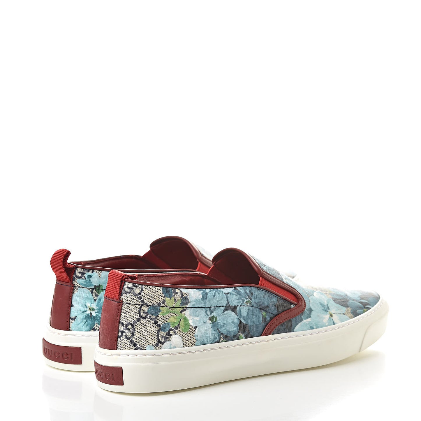GG Supreme Monogram Blooms Womens Slip On Sneakers 39.5 Beige Blue Navy Red