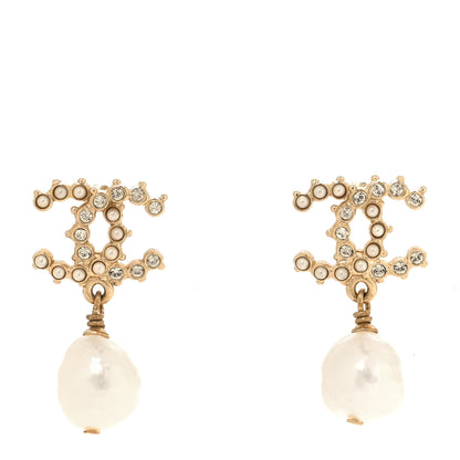 Chanel Crystal Pearl CC Drop Earrings Gold 1 of 5