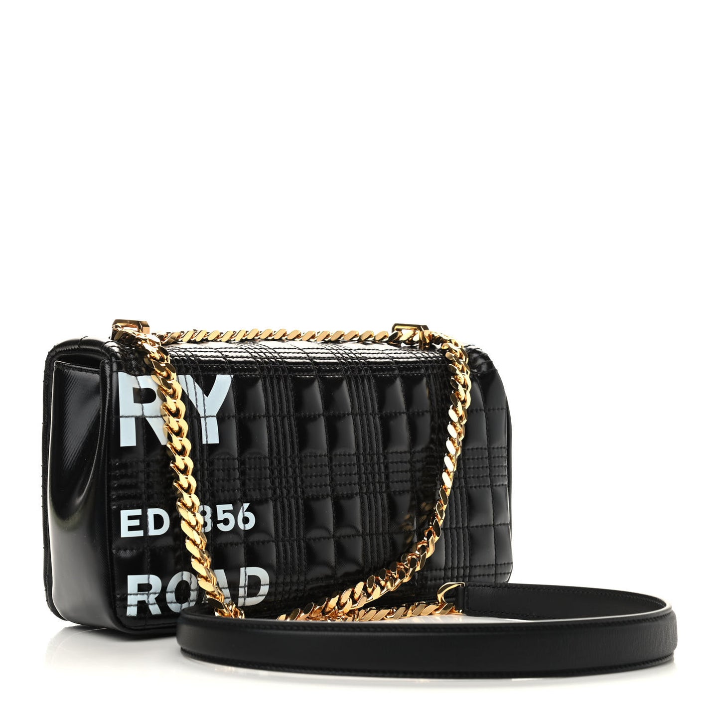 Patent Quilted Horseferry Print Small Lola Bag Black