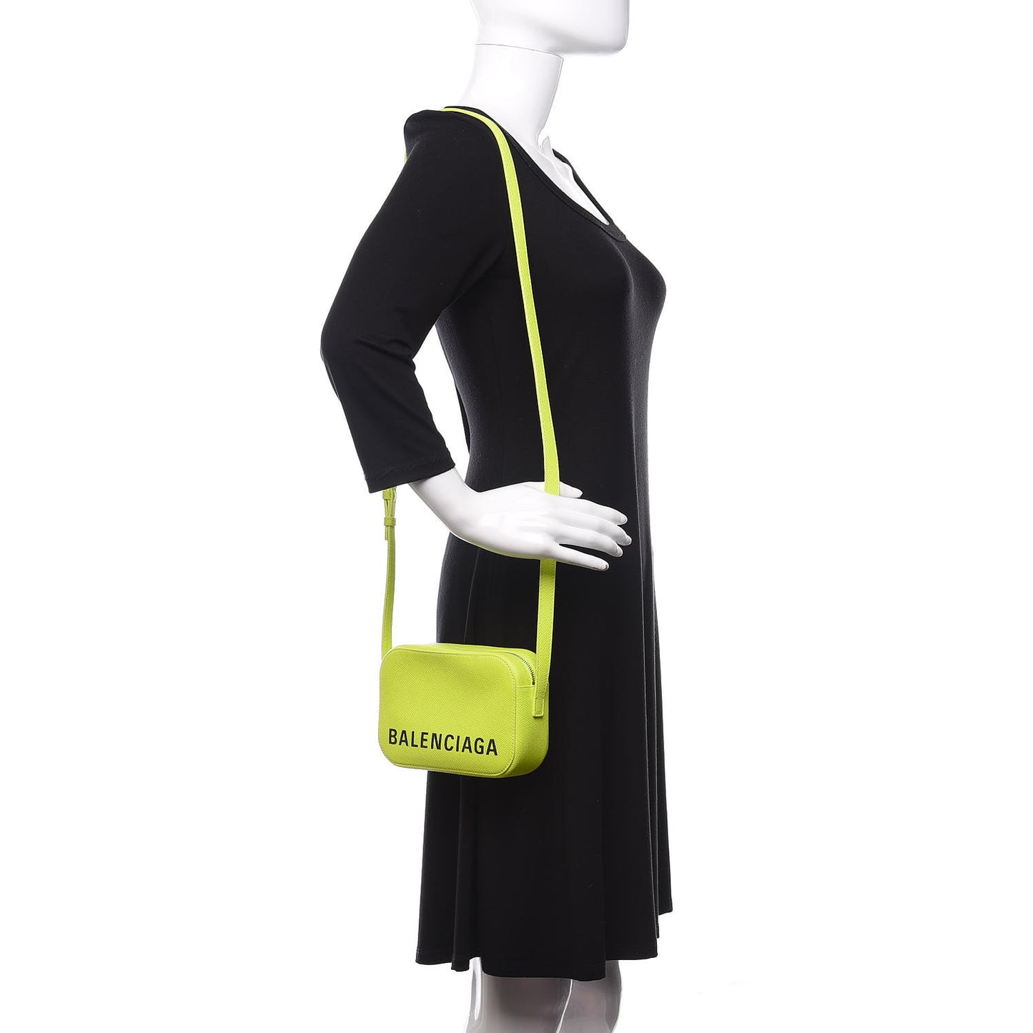 Signature Grained Calfskin Logo XS Ville Camera Bag Acid Green Black