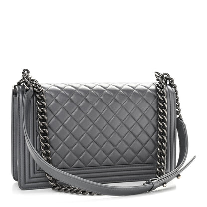 Chanel Metallic Lambskin Quilted New Medium Boy Flap Dark Silver 3 of 10