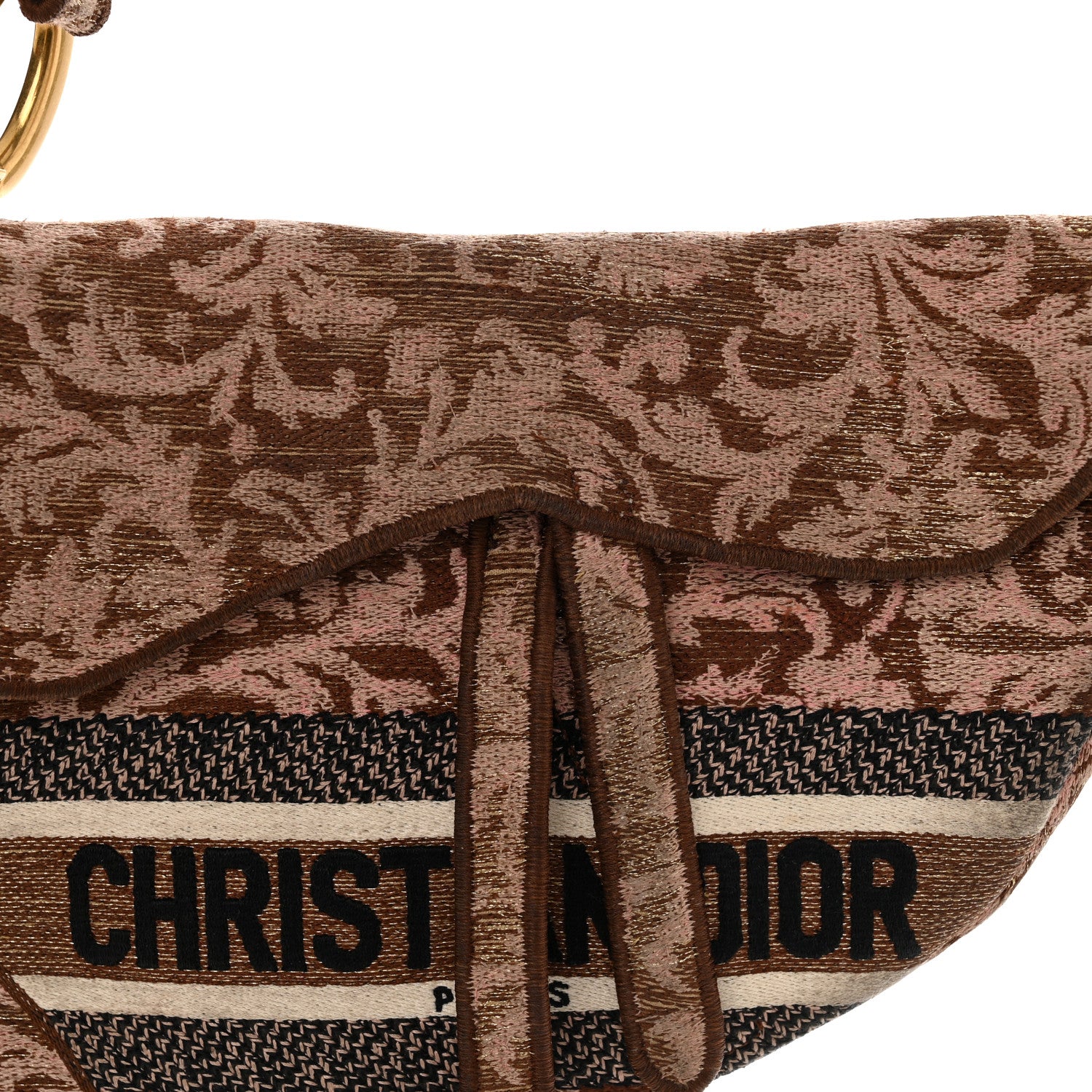 Christian Dior Canvas Embroidered Brocart Saddle Bag Metallic Pink 8 of 12