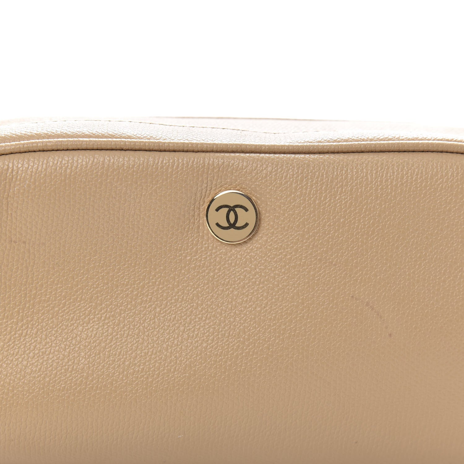 Chanel Grained Calfskin CC Button Medium Pouch Cosmetic Case Beige 10 of 11