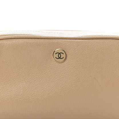 Chanel Grained Calfskin CC Button Medium Pouch Cosmetic Case Beige 10 of 11